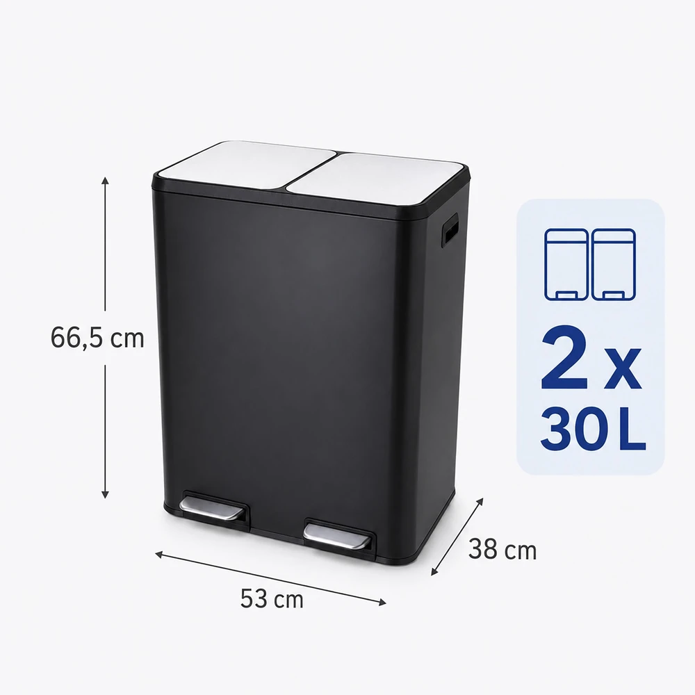 Relaxdays 2x30 l nerūdijančio plieno šiukšliadėžė