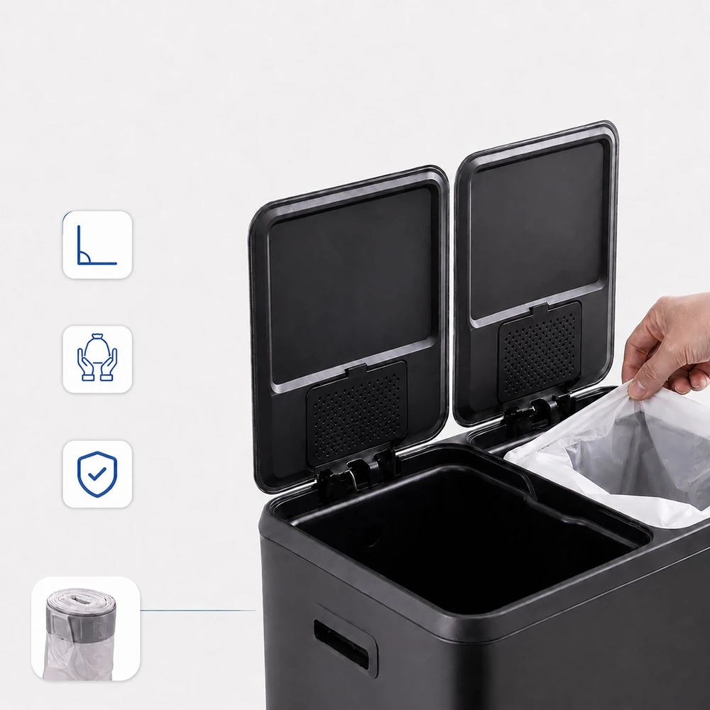 Relaxdays 2x30 l nerūdijančio plieno šiukšliadėžė