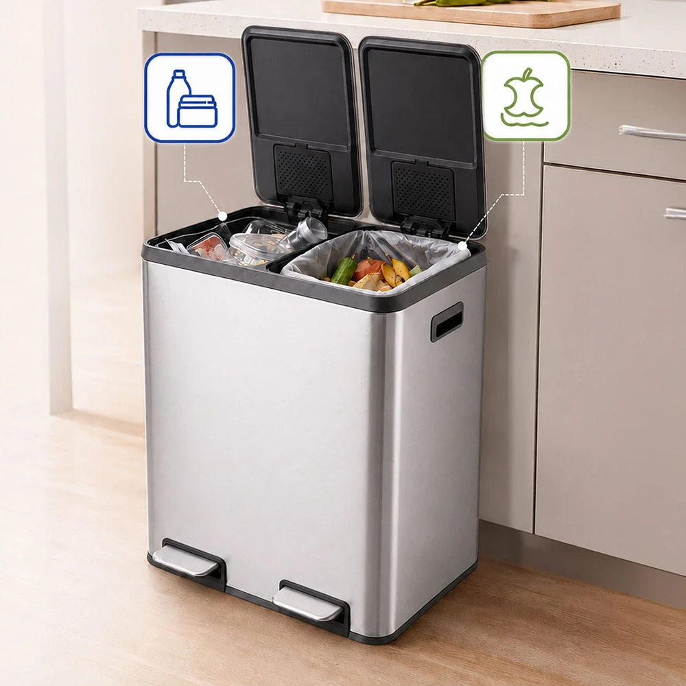 Relaxdays 2x30L nerūdijančio plieno šiukšliadėžė