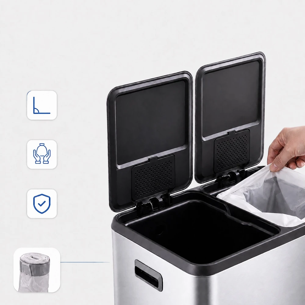 Relaxdays 2x30L nerūdijančio plieno šiukšliadėžė