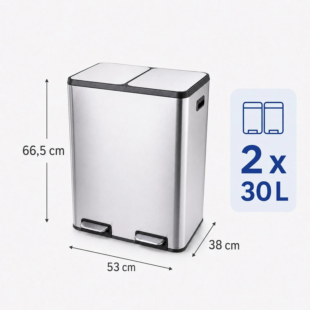 Relaxdays 2x30L nerūdijančio plieno šiukšliadėžė