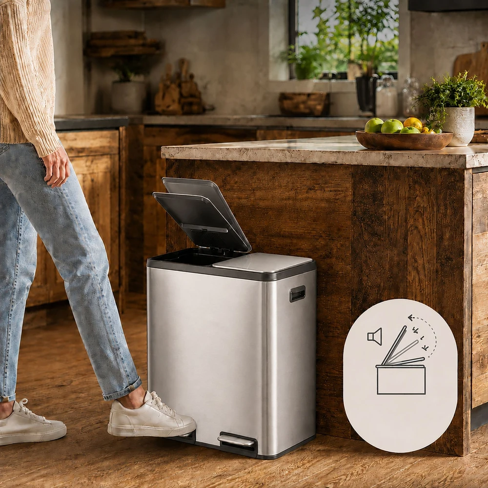 Relaxdays 2x30L nerūdijančio plieno šiukšliadėžė