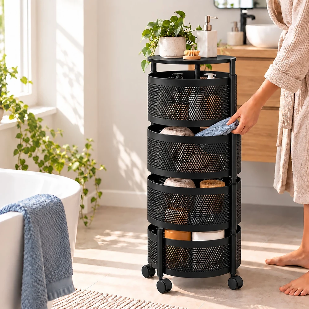 Relaxdays Apvalus vežimėlis su ištraukiamais krepšeliais