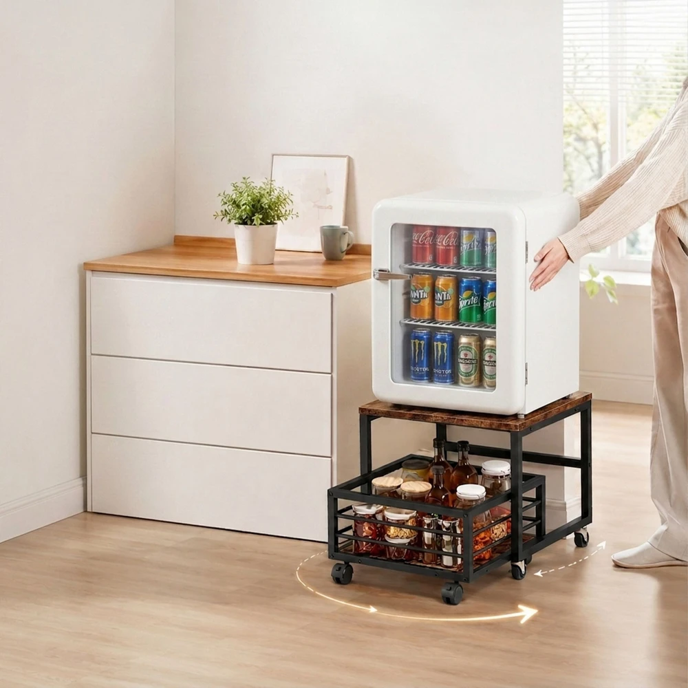 Relaxdays Mobilus mini šaldytuvo stovas su krepšiu
