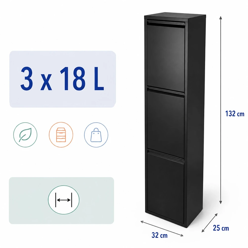 Relaxdays Šiukšliadėžė 3 skyrių 3x18 l