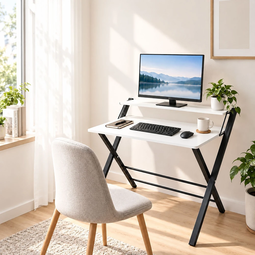 Relaxdays Sulankstomas rašomasis stalas su monitoriaus paaukštinimu