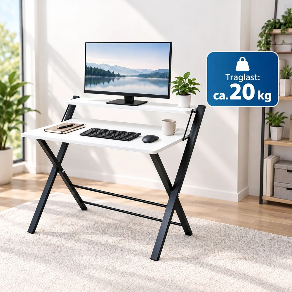 Relaxdays Sulankstomas rašomasis stalas su monitoriaus paaukštinimu