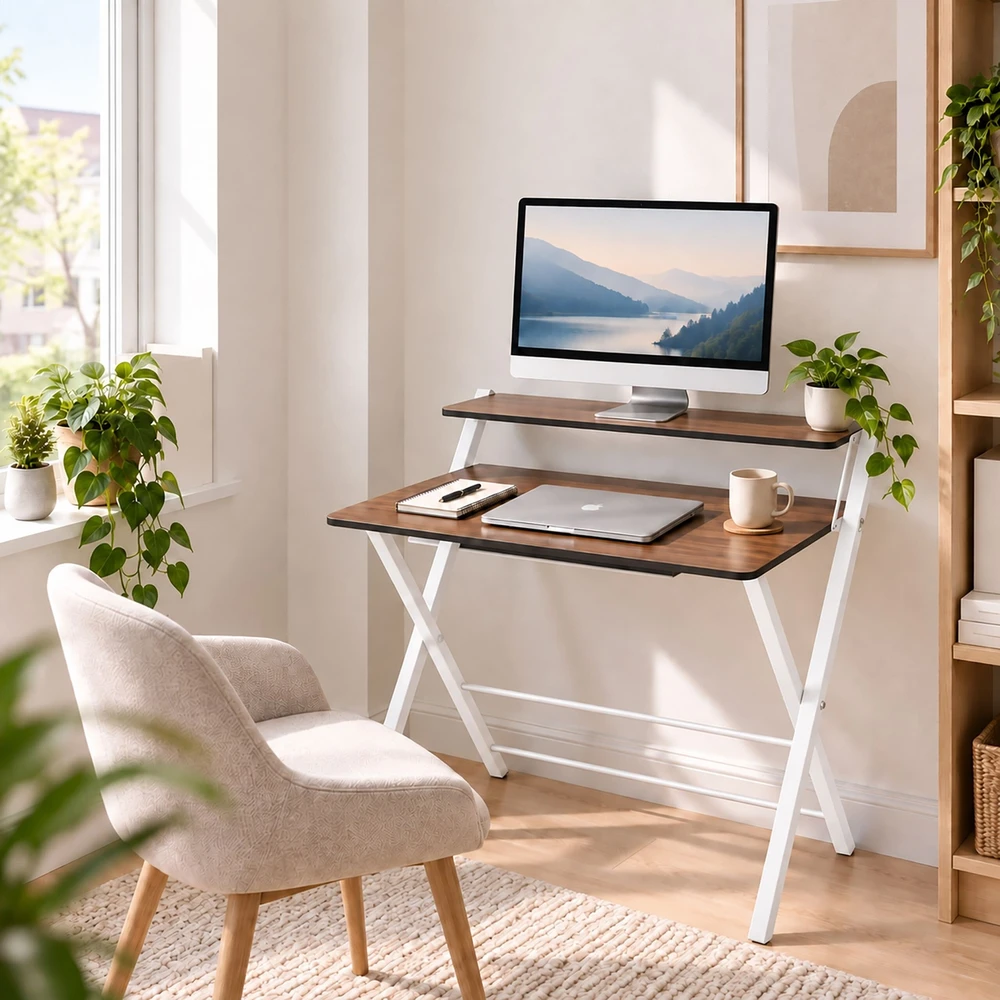 Relaxdays Sulankstomas rašomasis stalas su monitoriaus stovu