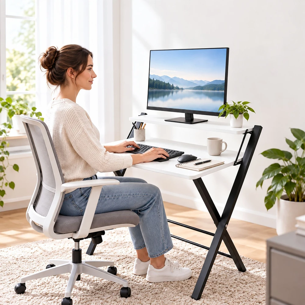Relaxdays Sulankstomas rašomasis stalas su monitoriaus paaukštinimu