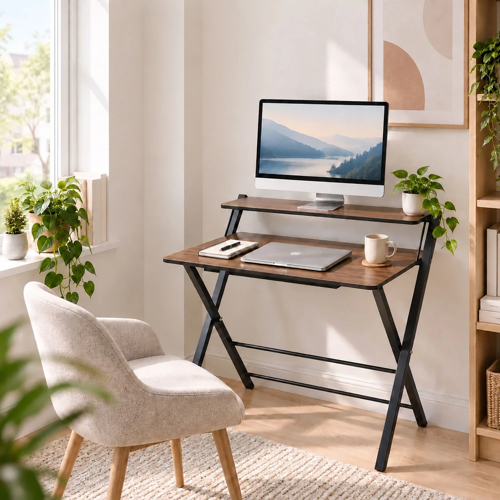 Relaxdays Sulankstomas rašomasis stalas su monitoriaus stovu