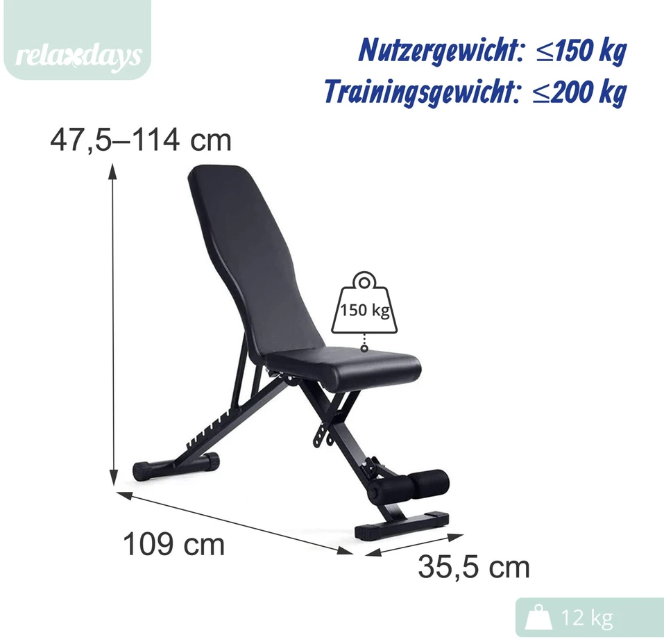 Relaxdays Sulankstomas treniruočių suoliukas su kojų atramomis