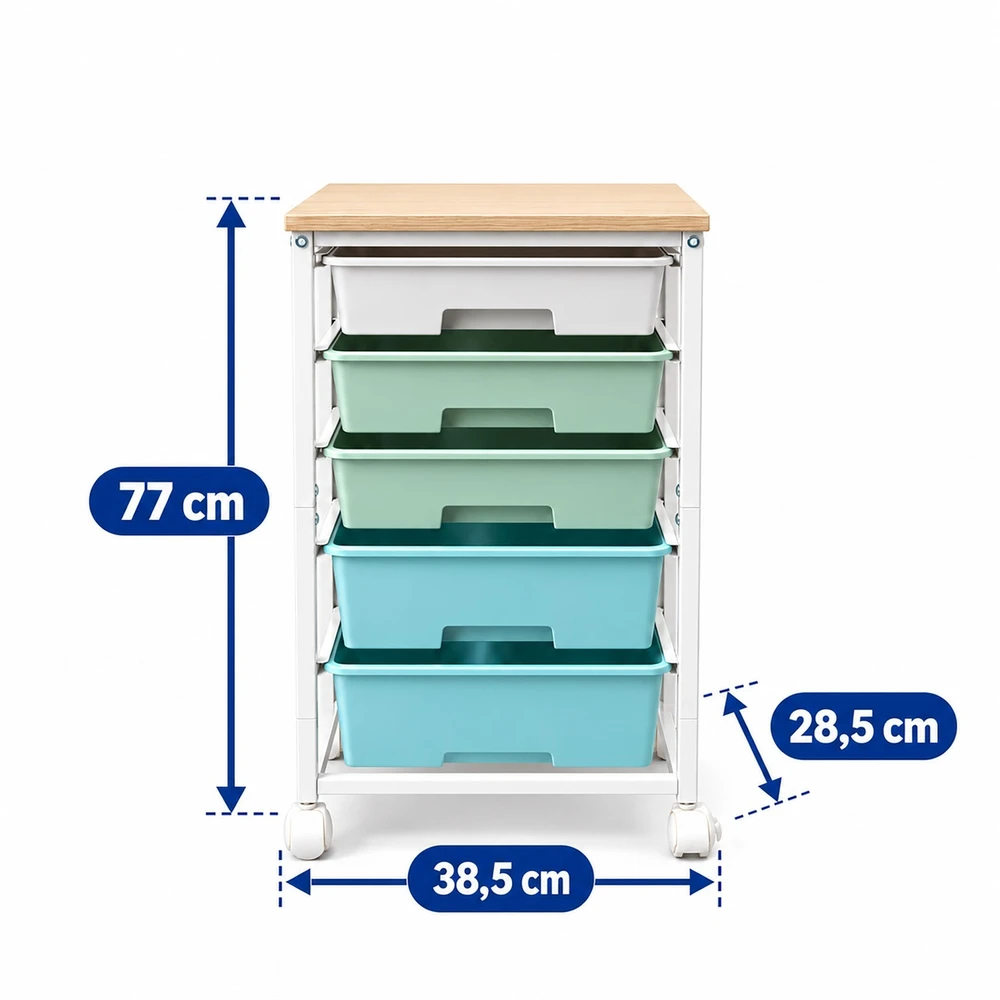 Relaxdays Vežimėlis su 5 plastikiniais stalčiais