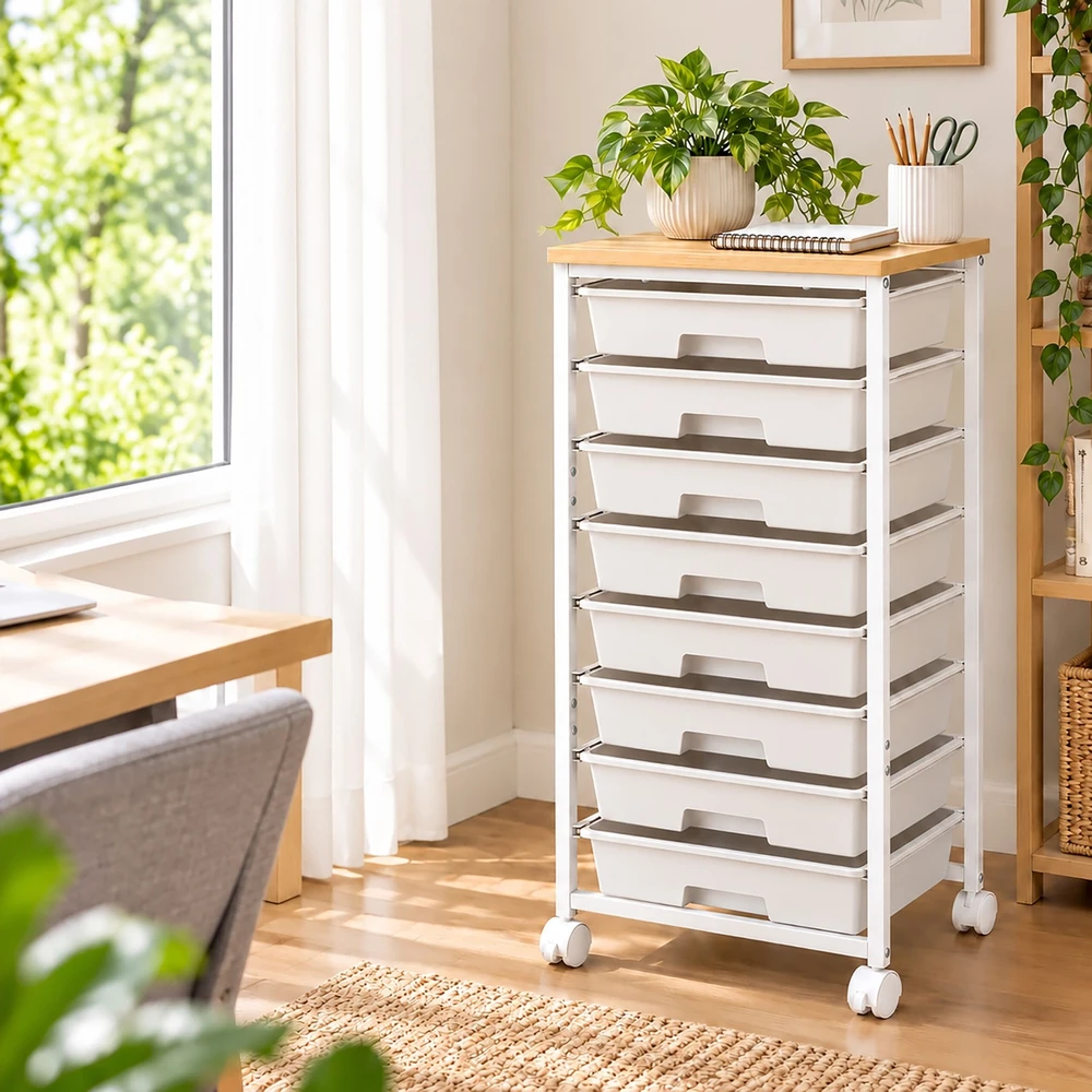 Relaxdays Vežimėlis su 8 plastikiniais stalčiais