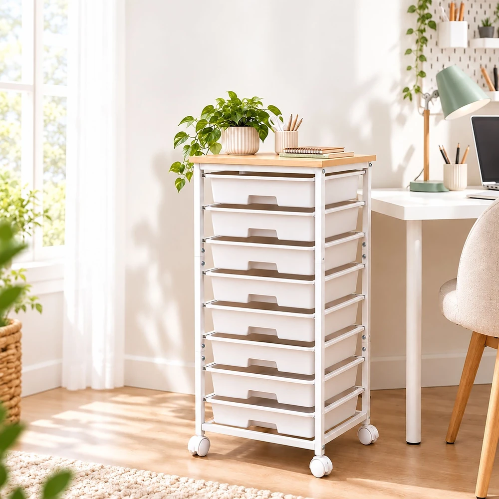 Relaxdays Vežimėlis su 8 plastikiniais stalčiais