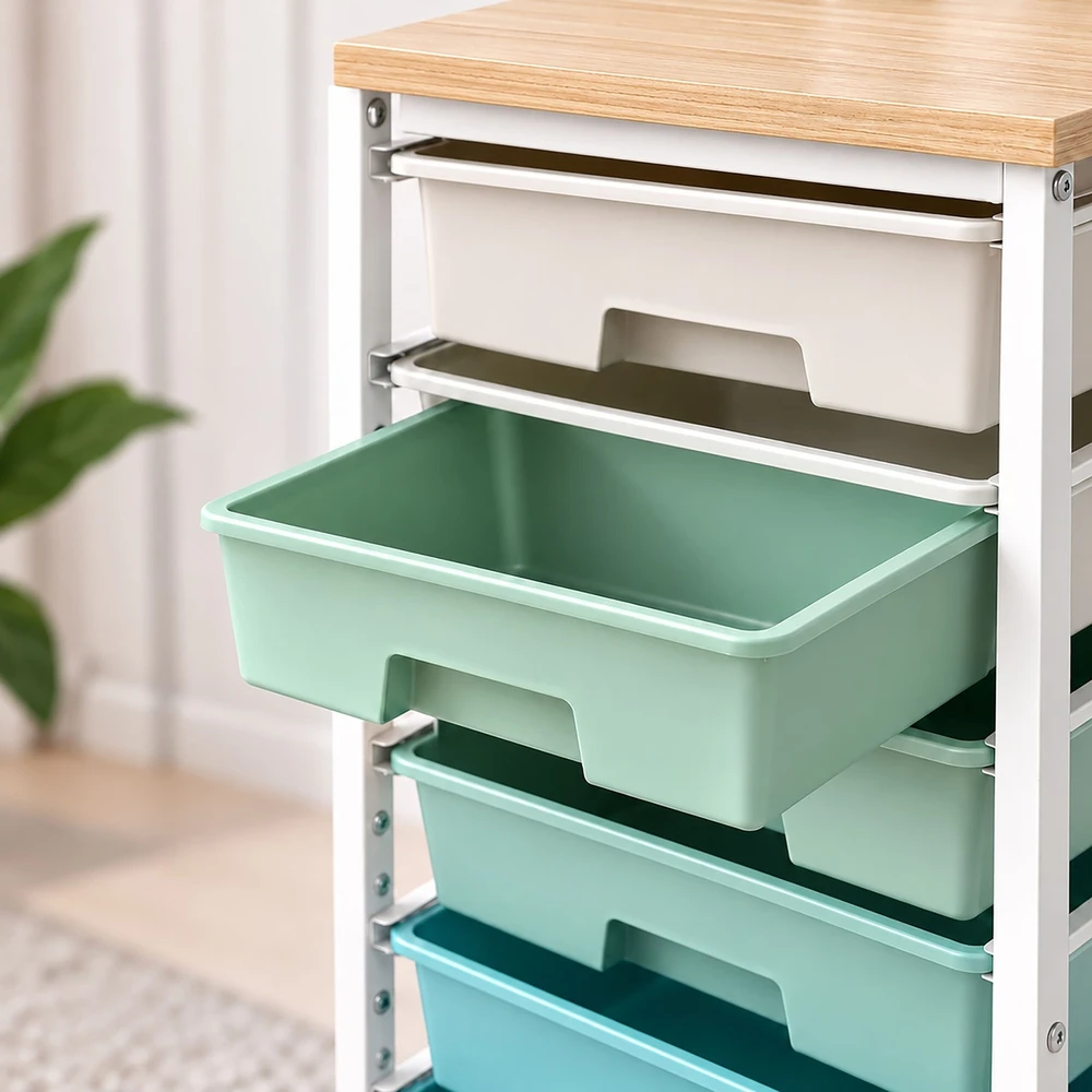 Relaxdays Vežimėlis su 8 plastikiniais stalčiais