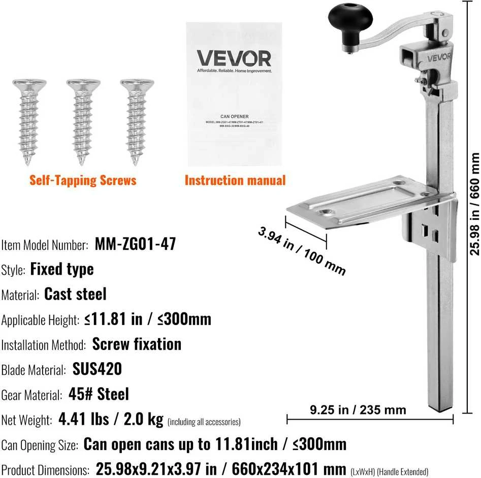 VEVOR Restoraninis rankinis konservų atidarytuvas 300 mm