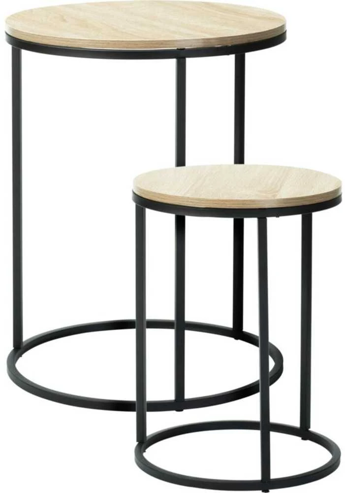 Home Styling Collection Rinkinys: 2 kavos staleliai su mediniu stalviršiu