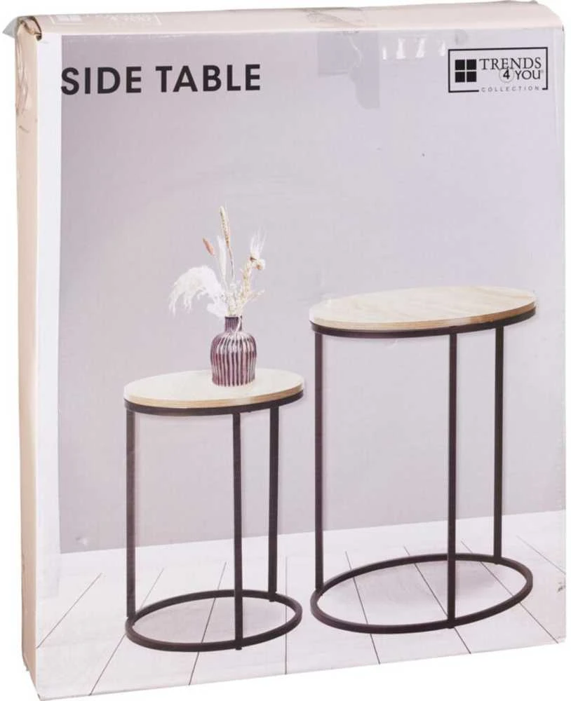 Home Styling Collection Rinkinys: 2 kavos staleliai su mediniu stalviršiu