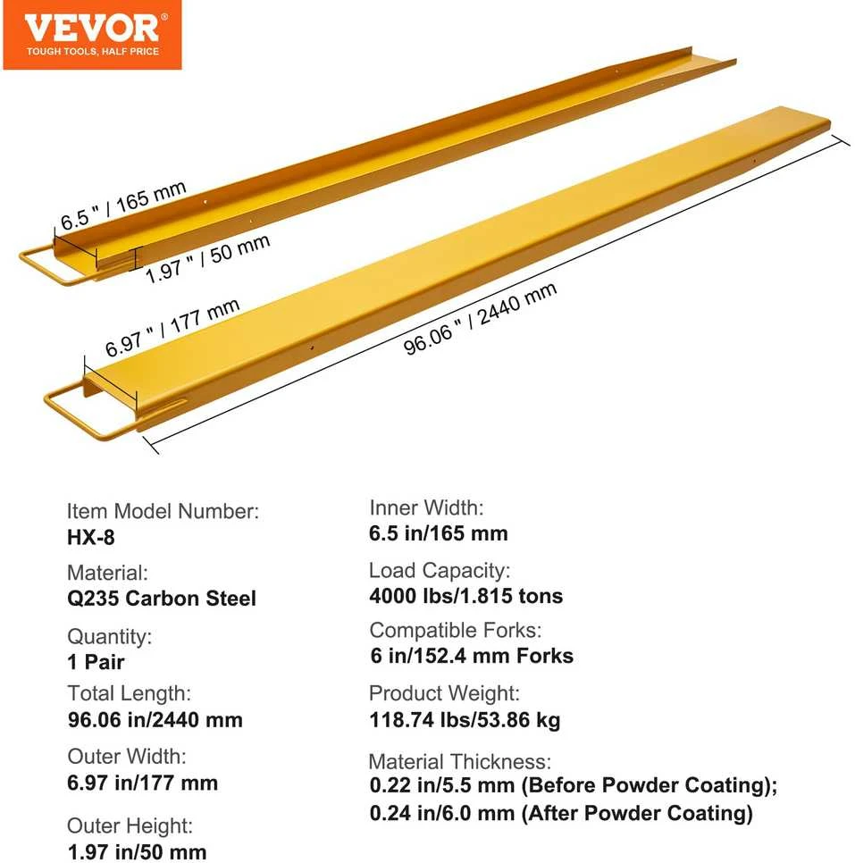 VEVOR Šakės prailginimai, 244 cm ilgio, 16,5 cm pločio