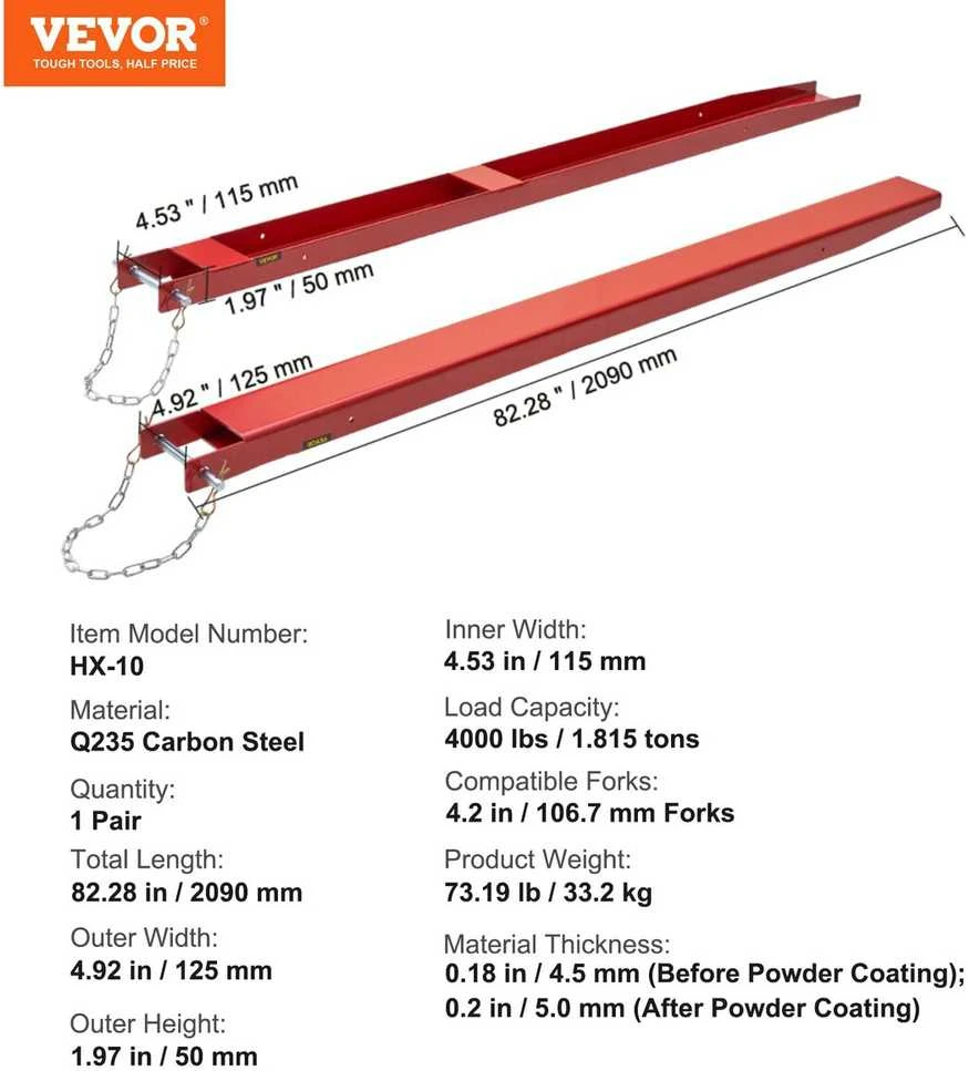 VEVOR Šakių prailginimai krautuvui, 82 cm ilgis