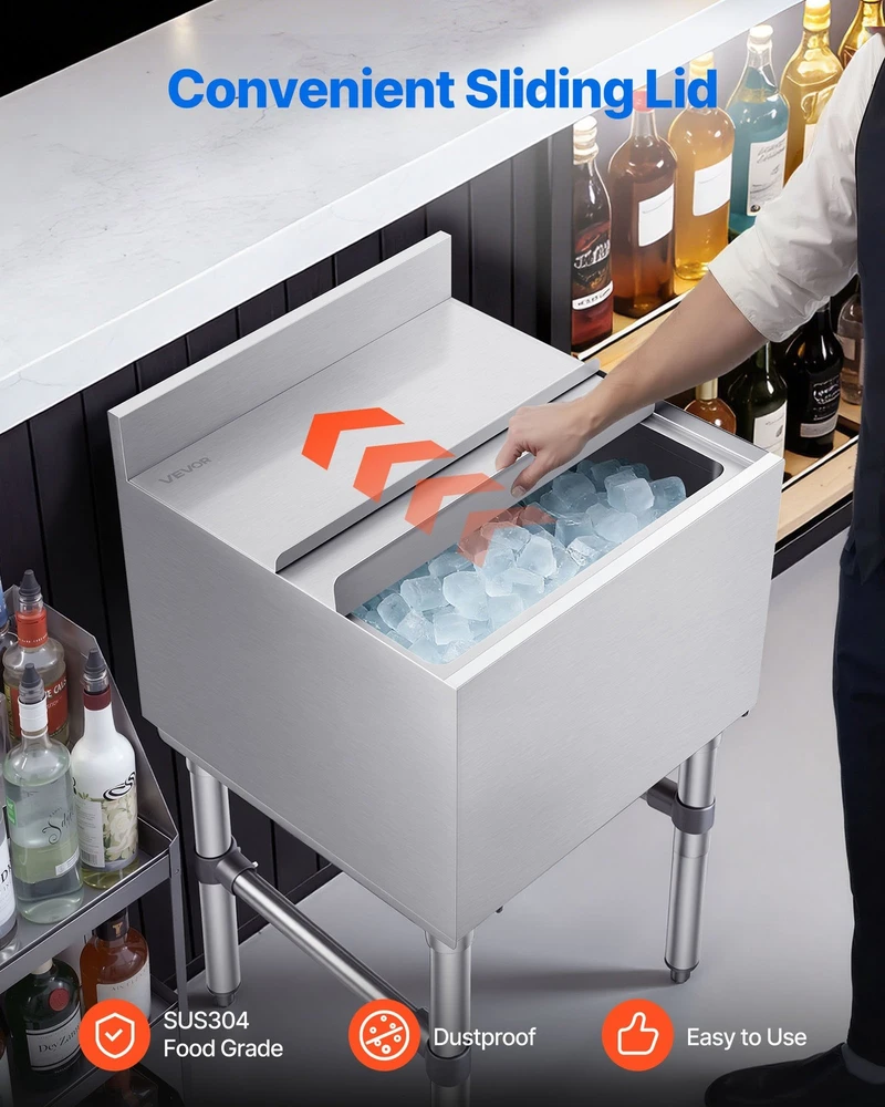 Vevor Komercinė ledo dėžė 46,7 l, nerūd. plieno