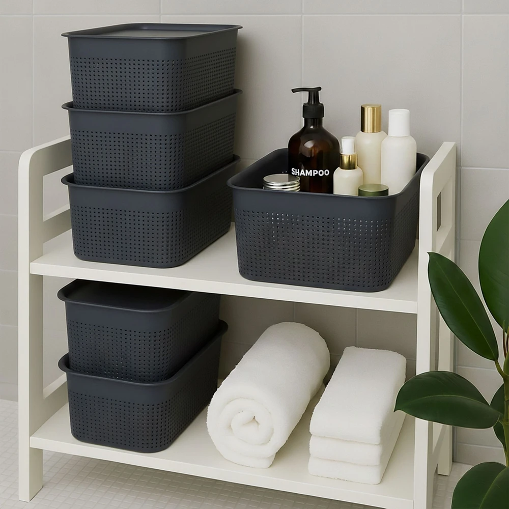 Relaxdays Sandėliavimo dėžės su dangčiais, 6 vnt. rinkinys