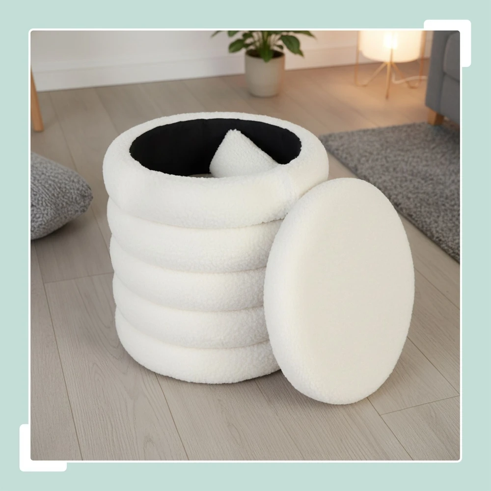 Relaxdays Sandėliavimo pufas iš teddy audinio