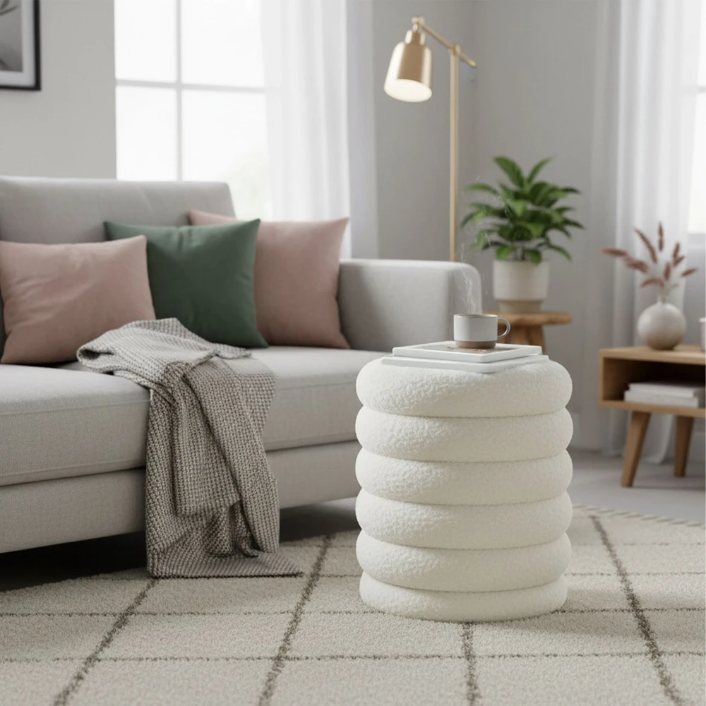 Relaxdays Sandėliavimo pufas iš teddy audinio