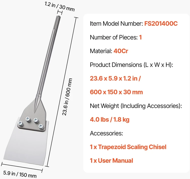 VEVOR SDS Max grindų grandiklis, 600 x 150 mm