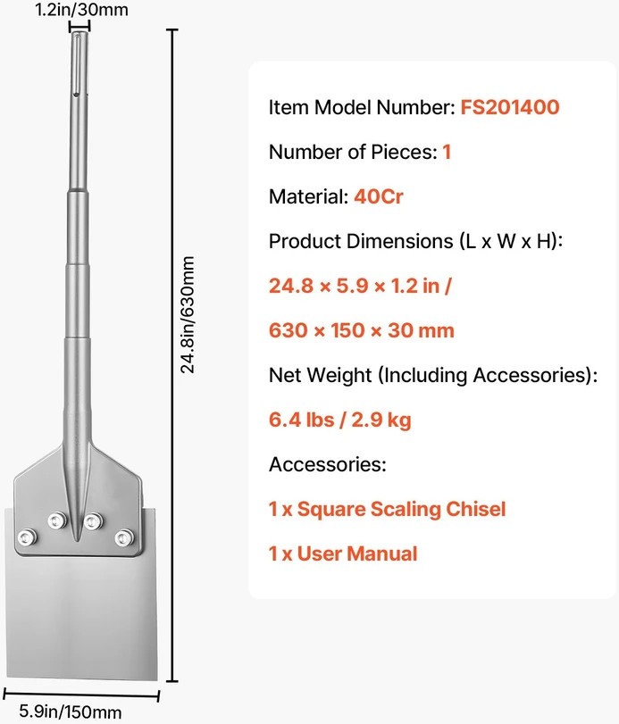 VEVOR SDS Max grindų gremžtuvas 630 x 150 mm