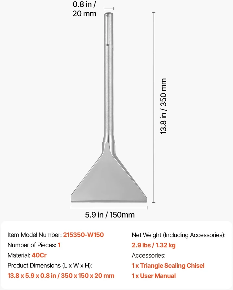 VEVOR SDS Max skaldymo kaltas 350 x 150 mm