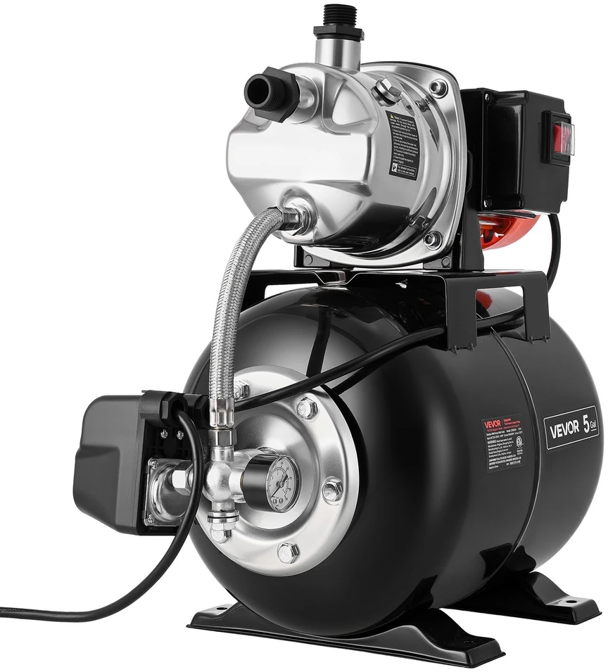 VEVOR Seklios gręžinio siurblys su slėgio indu 1 HP