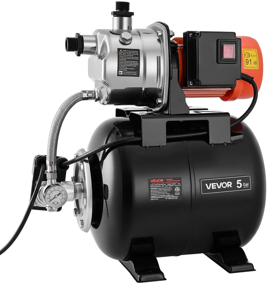 VEVOR Seklios gręžinio siurblys su slėgio indu 1 HP