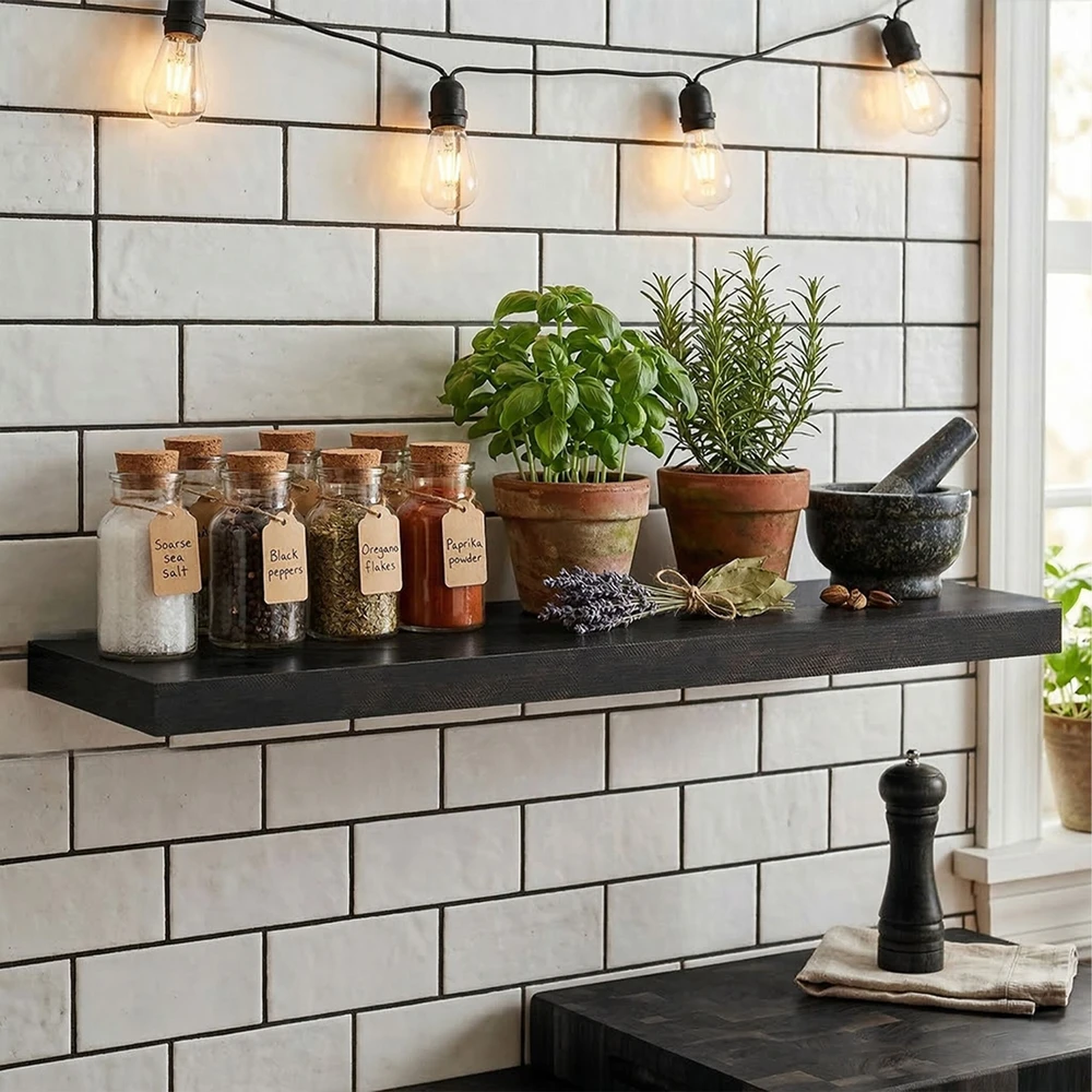 Relaxdays Sieninė lentyna su metaliniu laikikliu