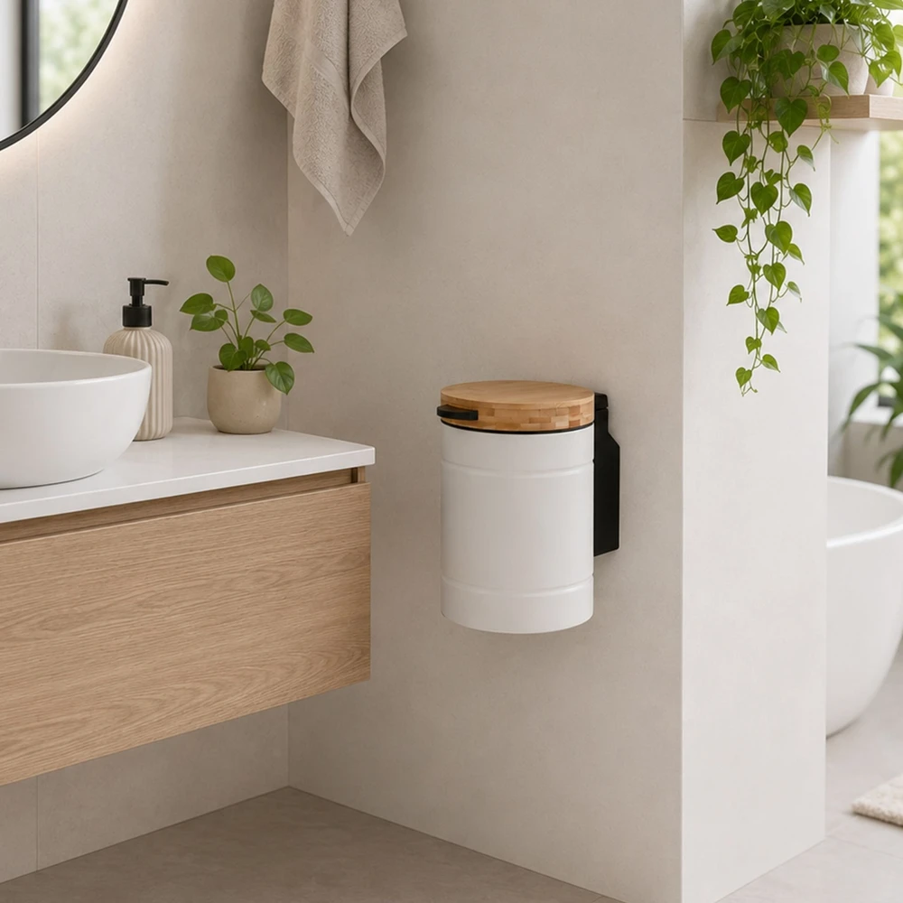 Relaxdays Sieninė šiukšliadėžė 3 l su bambukiniu dangčiu