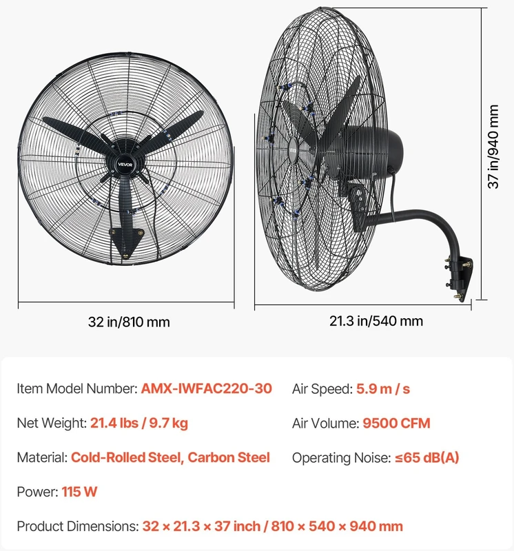 VEVOR Sieninis ventiliatorius 760 mm su rūko funkcija