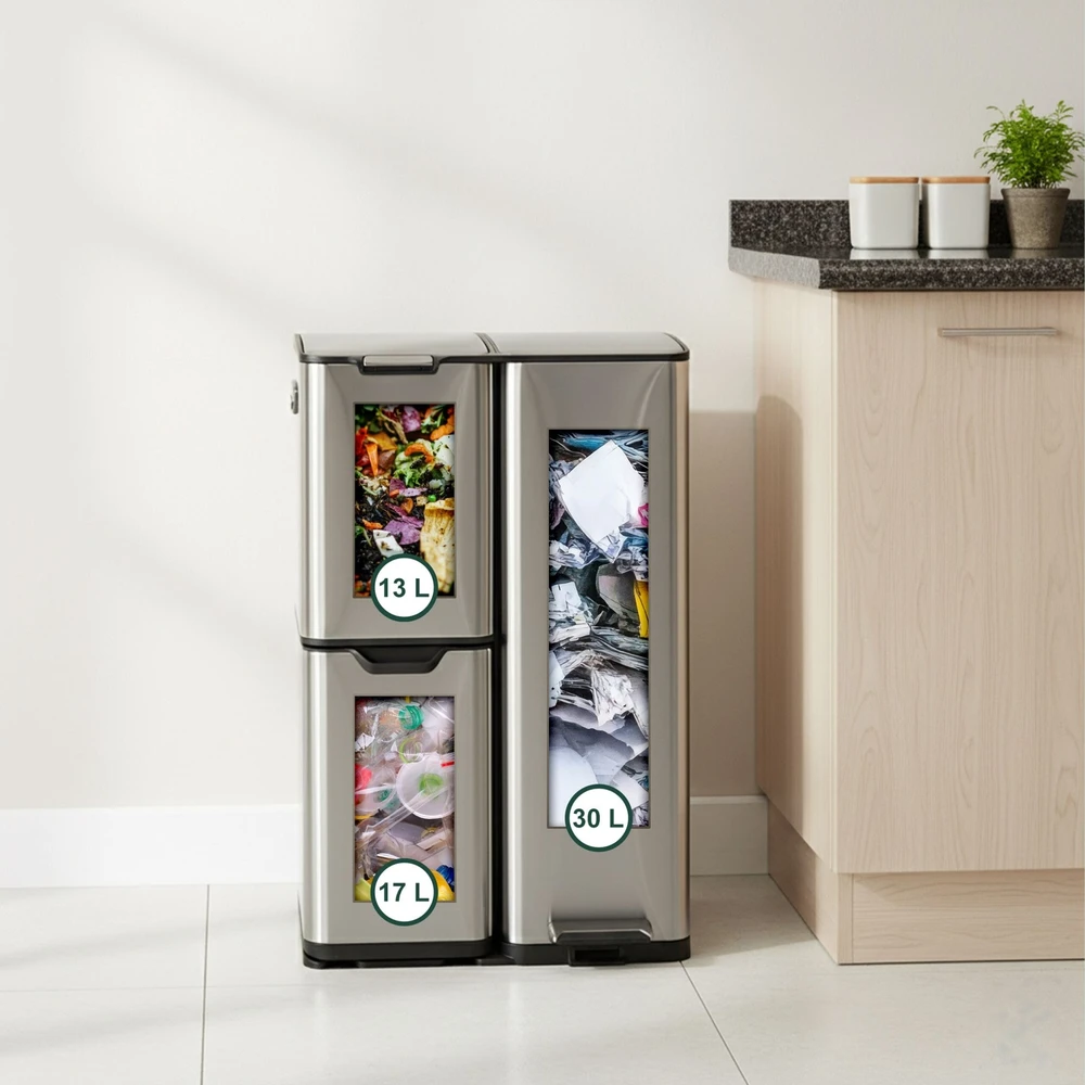Relaxdays Šiukšliadėžė, 3 skyriai, 60 l