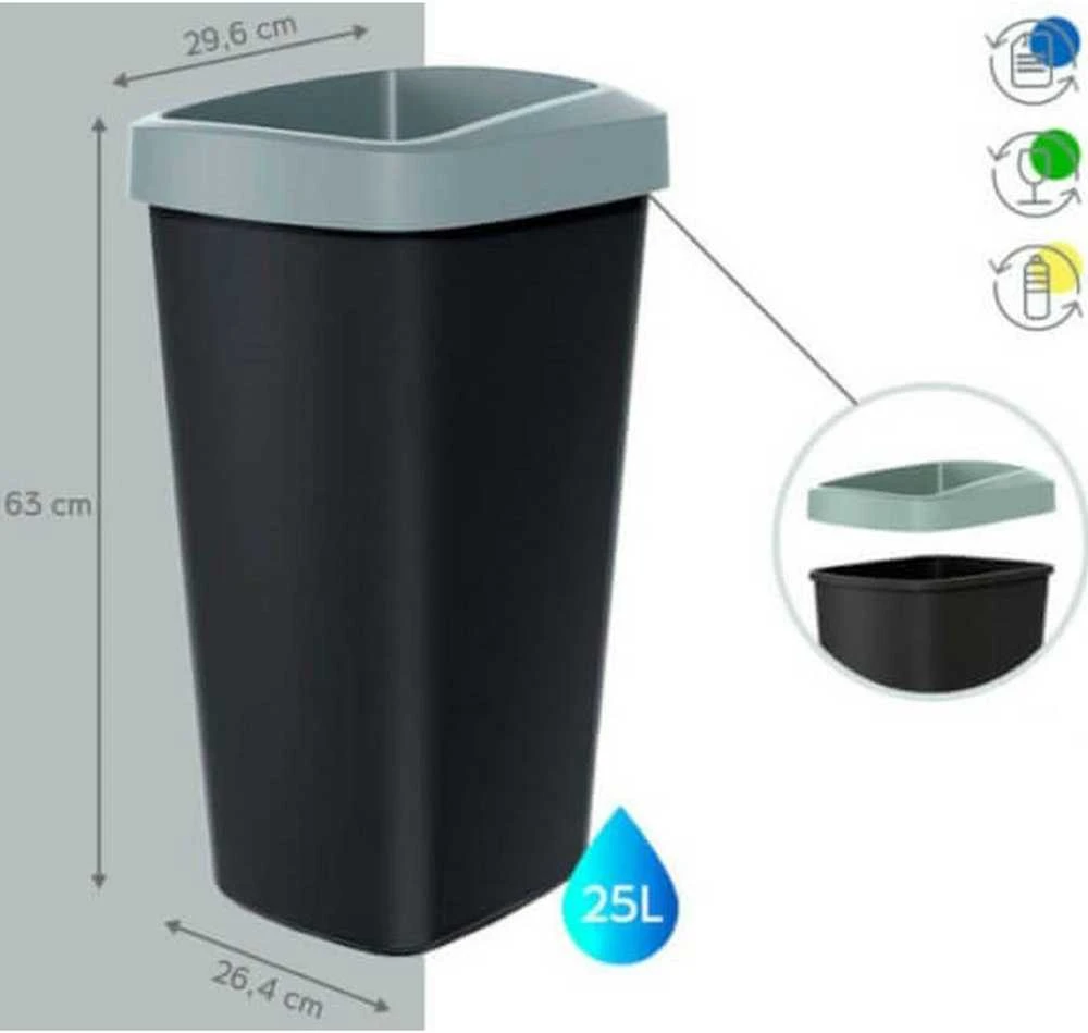 Prosperplast šiukšlių dėžės 3x25 l su skirtingomis spalvomis