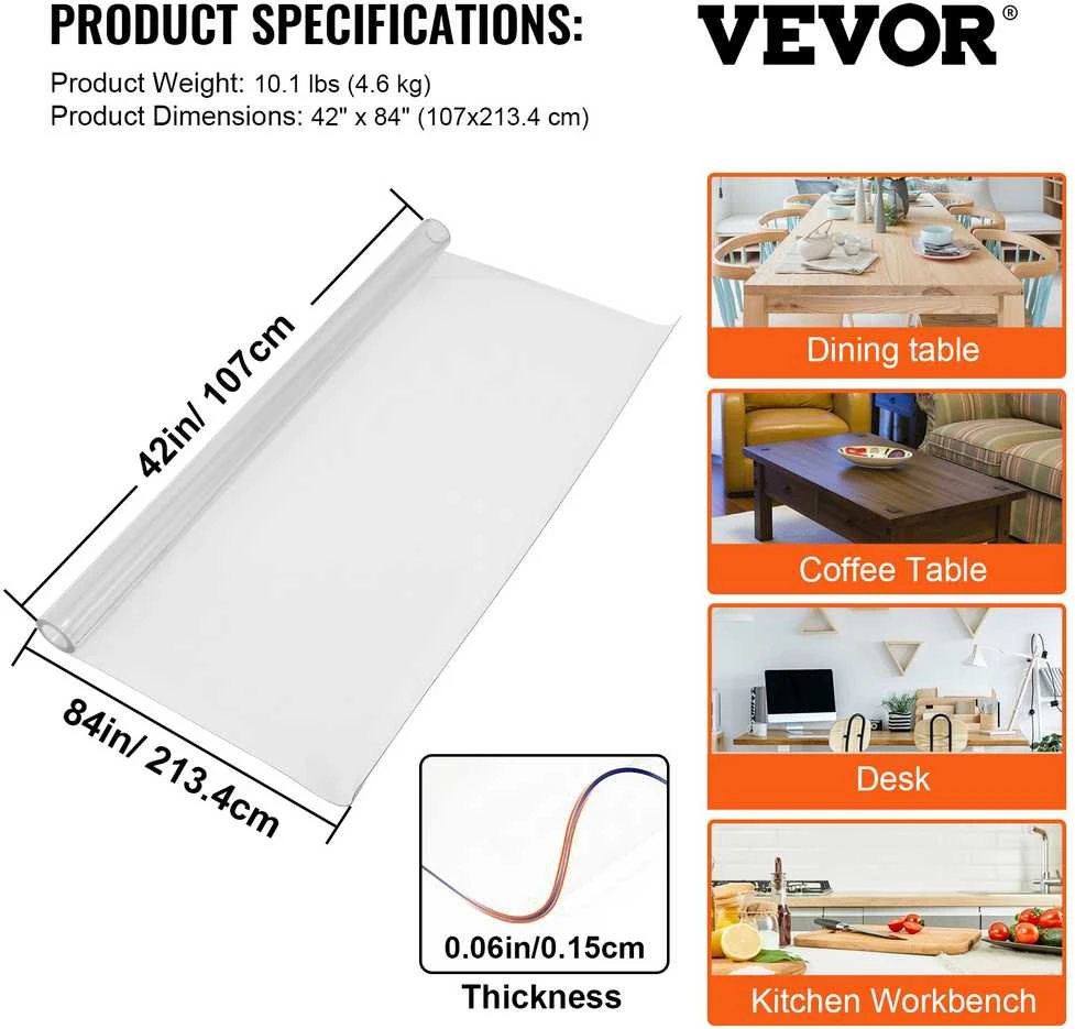 VEVOR Skaidrus PVC staltiesės kilimėlis