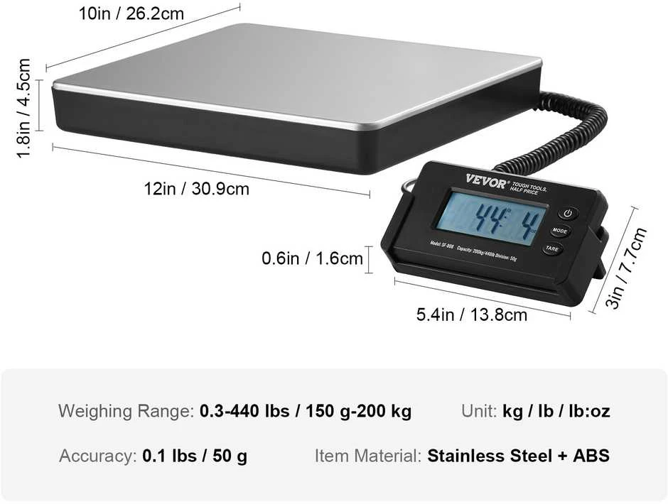 VEVOR Skaitmeninės svarstyklės siuntoms iki 200 kg