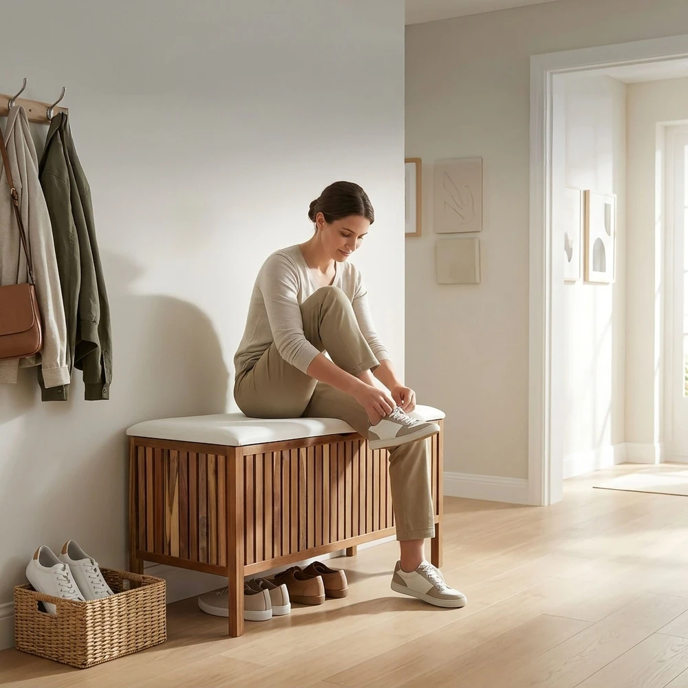 Relaxdays Skalbinių suolas iš akacijos medienos