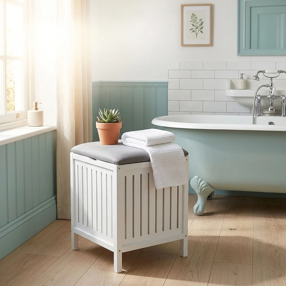 Relaxdays Skalbinių taburetė, riešutmedžio mediena