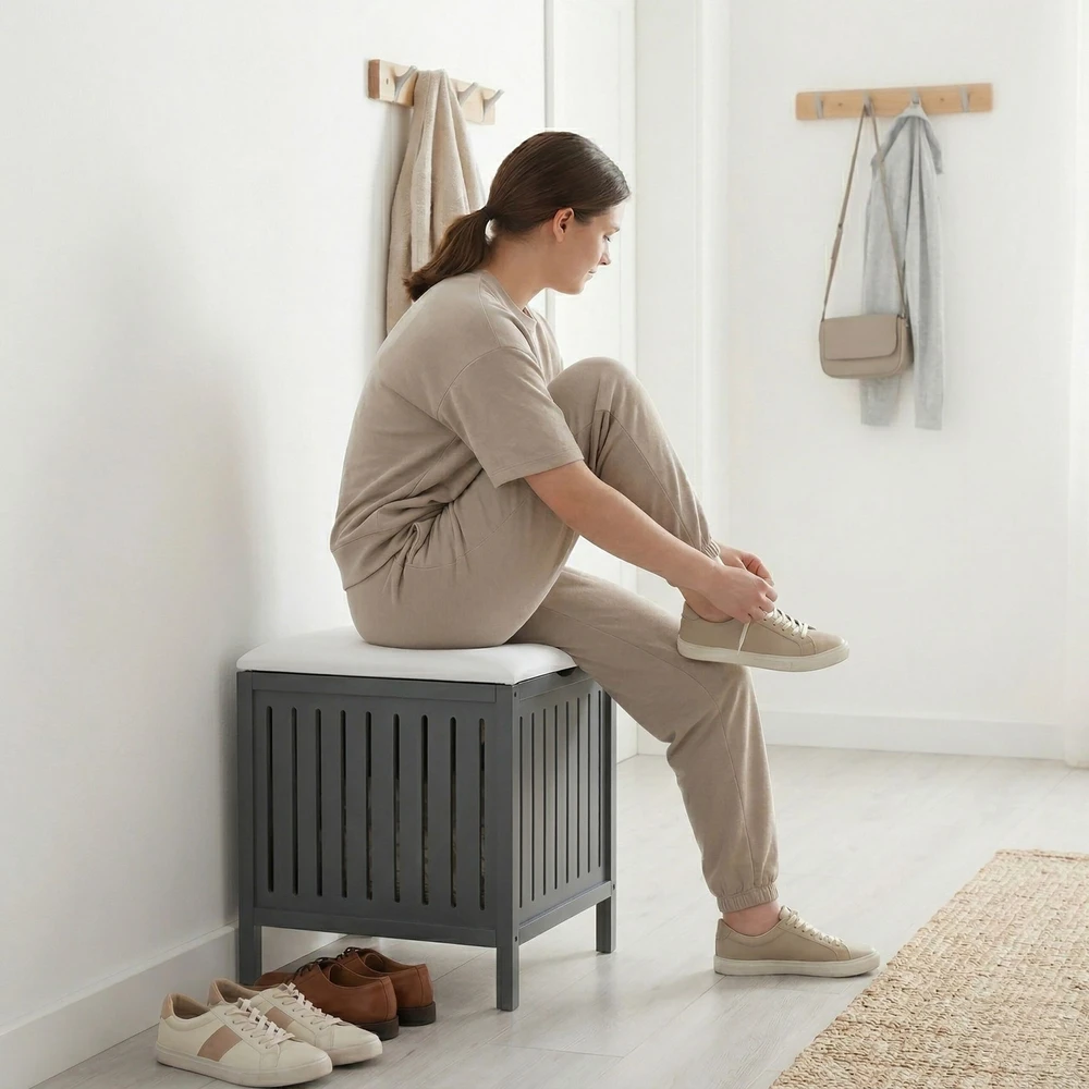 Relaxdays Skalbinių taburetė, riešutmedžio mediena