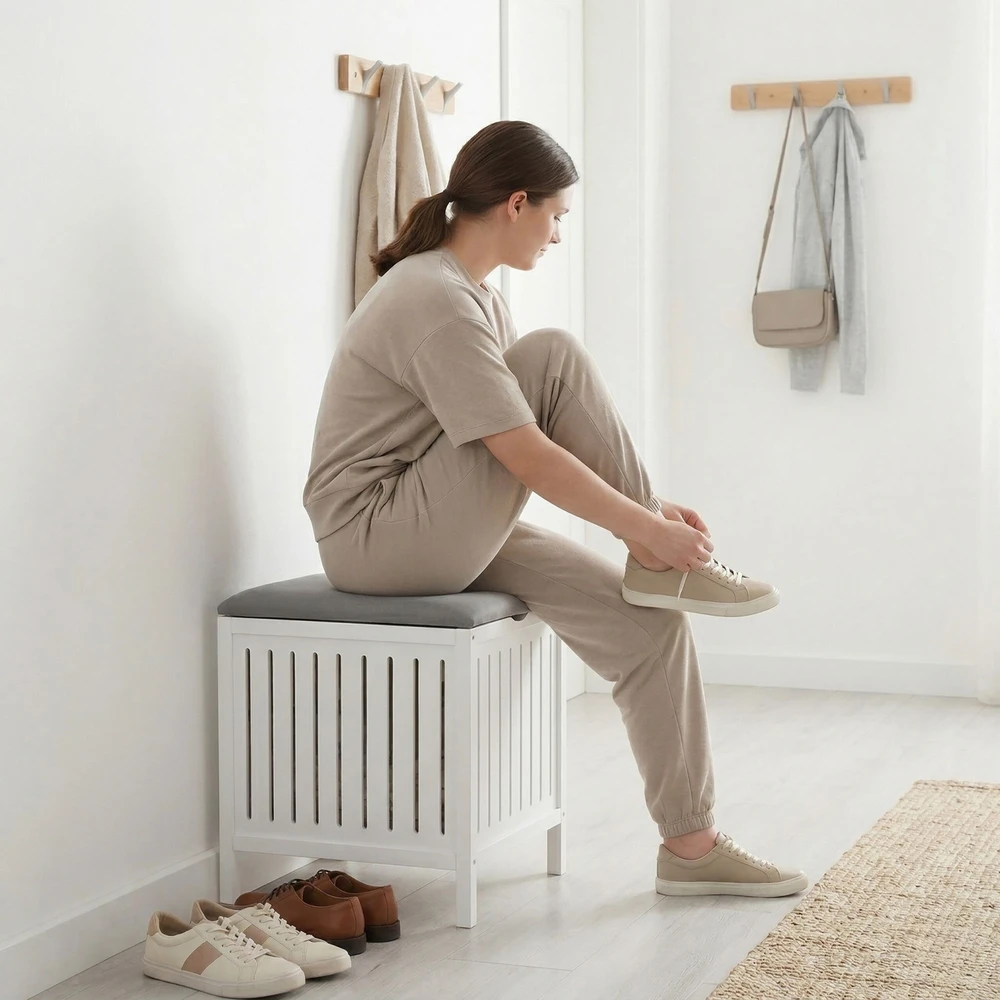 Relaxdays Skalbinių taburetė, riešutmedžio mediena
