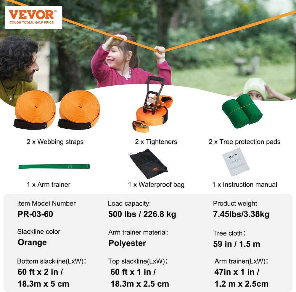 VEVOR Slackline rinkinys su treniruočių virve