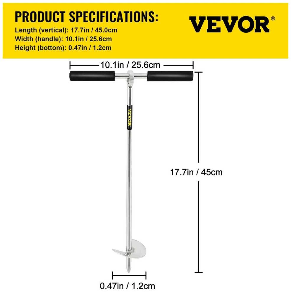 VEVOR Smėlio inkaras plaukimui – 90 cm nerūdijančio plieno spiralė, su nuimamu rankenos kotu ir elastinga fiksavimo guma (skirta iki 7kg / 2 200 kg apkrovai)