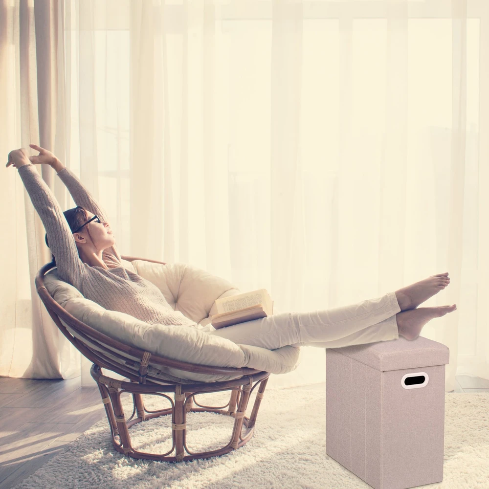 Relaxdays Smėlio spalvos daiktų laikymo pufas