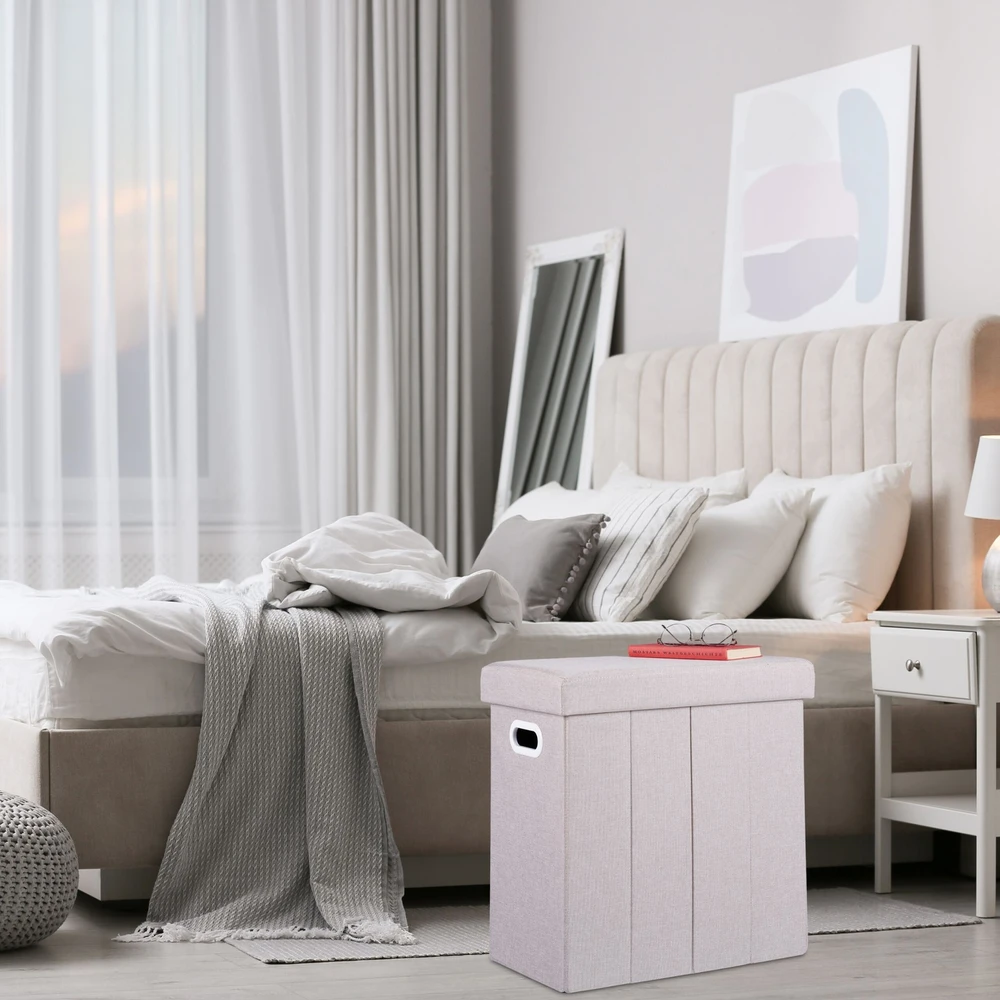 Relaxdays Smėlio spalvos daiktų laikymo pufas