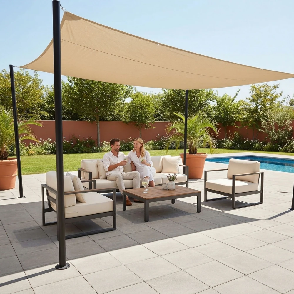 Relaxdays Smėlio spalvos stačiakampė pavėsinė burė