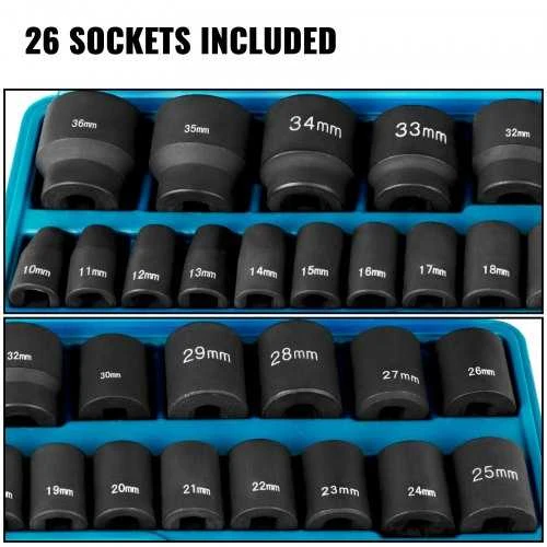 VEVOR smūginis galvučių rinkinys, 26 vnt., 10-36 mm